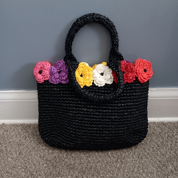 Vintage Neiman Marcus Woven Raffia Flower Handbag Made in Italy - Picture 3 of 9